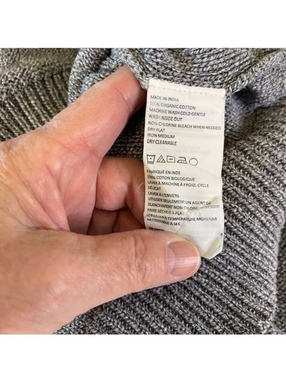 PrAna Knit Hoodie Sweater North Loop Organic Cotton Pullover XL Pebble Grey Cozy - Picture 10 of 11